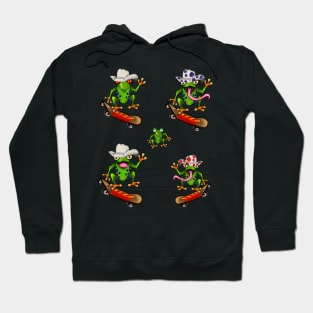 Frog 5 pack Kawaii Froggy Skateboarding Cute Frog in Texas cowboy hat Funny toad toads amphibian tadpole Green Red eyed tree frogs rain forest Lizard dragon zoology gift frog Hoodie